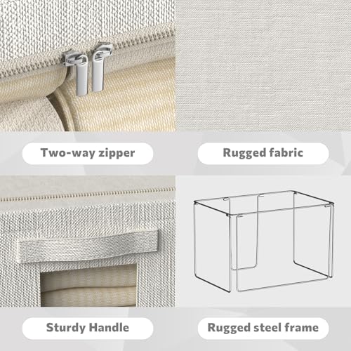 Image of FHSQX 2 Pack Clear Window Storage Bins - Large Stackable Linen Fabric Storage for Clothes Foldable Container Organizer Set with Carrying Handles (Lvory White, 16.5x 12.2x 12.2Inch)