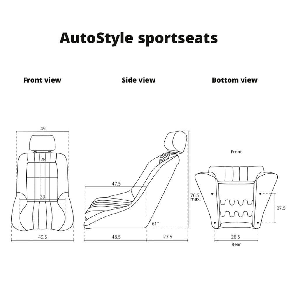 Siège sport 'Classic' - Cuir simili Noir - Dossier fixe + Appuie-tête - incl. glissière