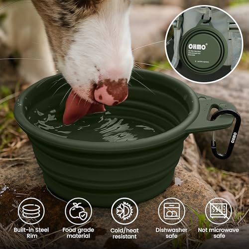 OHMO Hundenapf Faltbar mit Edelstahlring, Groß 800ml Premium Silikon Napf für Hunde & Katzen, Robuste Reisenäpfe für Outdoor Camping Wandern