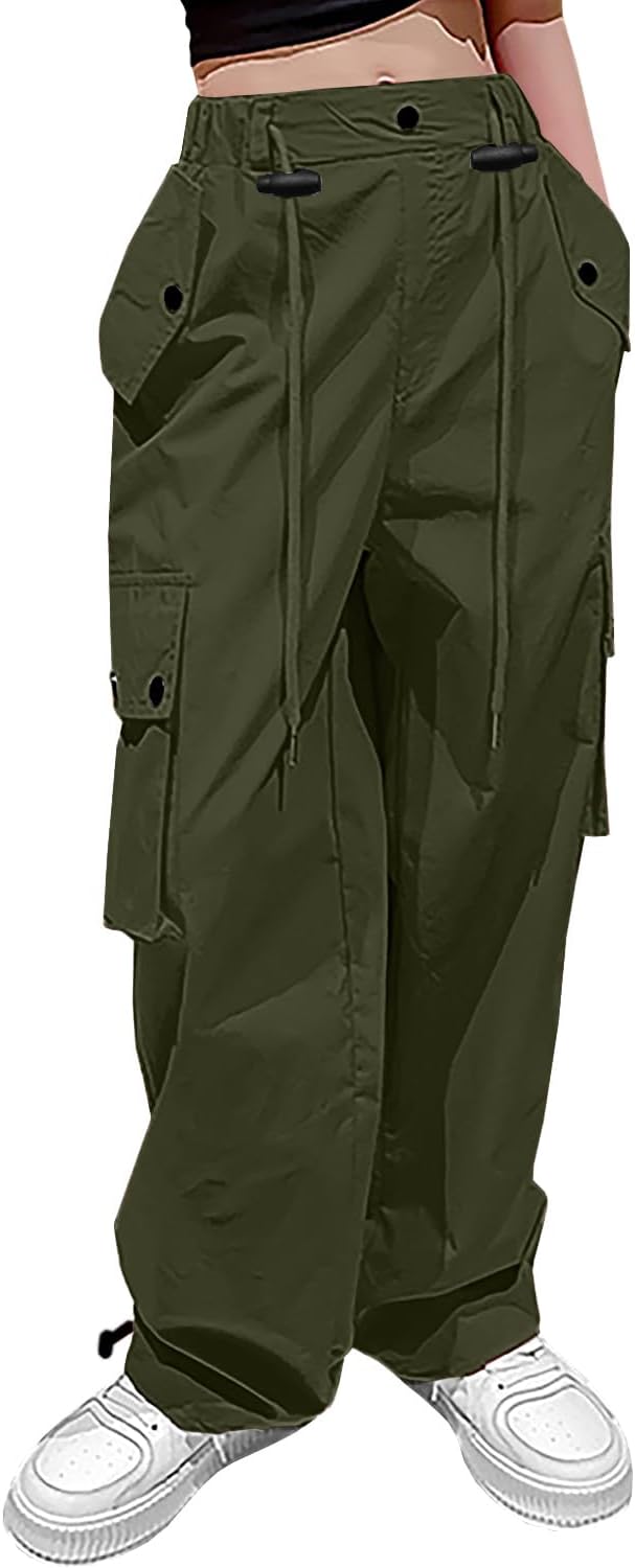 HENGAO Girls Drawstring Cargo Pants Casual Y2K Parachute Pants 5-14 Years - Image 2