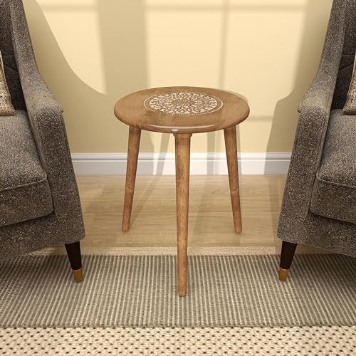 Image of WOOYNEX Wooden Table With Three Legs A Modern Round Coffee And Side For Small Spaces Pillar, Wood Books, Magazines, Plant Stand Living Room Entryway -Natural, 30 Cm, Cm