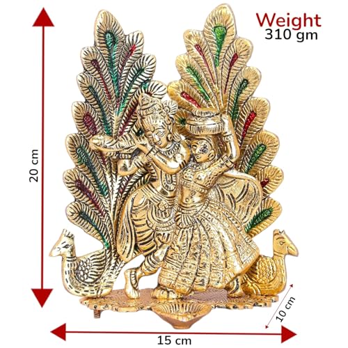 Image of KridayKraft Radha Krishna Metal Statue with Diya for Pooja, Peacock Design Decor Your Home,Office,Religious Showpiece Figurines,God Idol Gift Article...