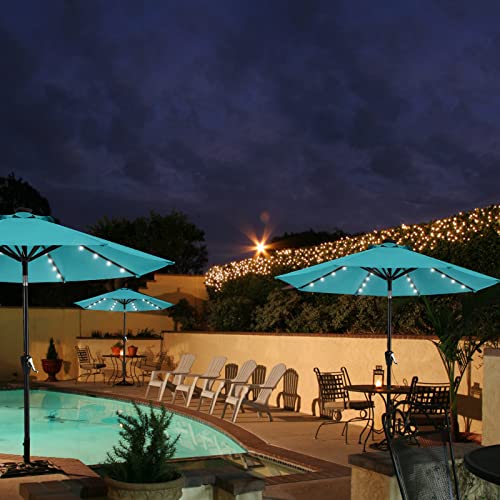 Image of MASTERCANOPY 11ft Patio Umbrella with Solar Lights, Turquoise