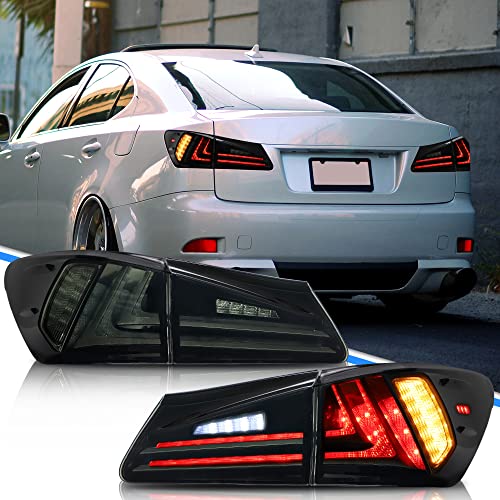 VLAND LED Taillights Assembly For Lexus IS250 IS350 2006-2012 IS200d IS F 2008-2014(NOT FOR IS250C / Convertible) with Amber Turn Signal, Smoked