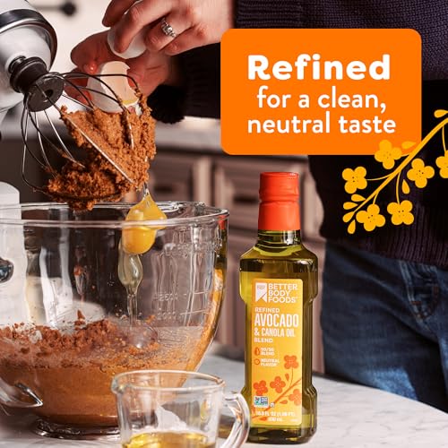 Image of BetterBody Foods Refined Avocado Canola Oil 50 /50 Blend, Non-GMO Cooking Oil, Gluten Free, Kosher, Frying, Baking, 500 mL, 16.9 Fl Oz