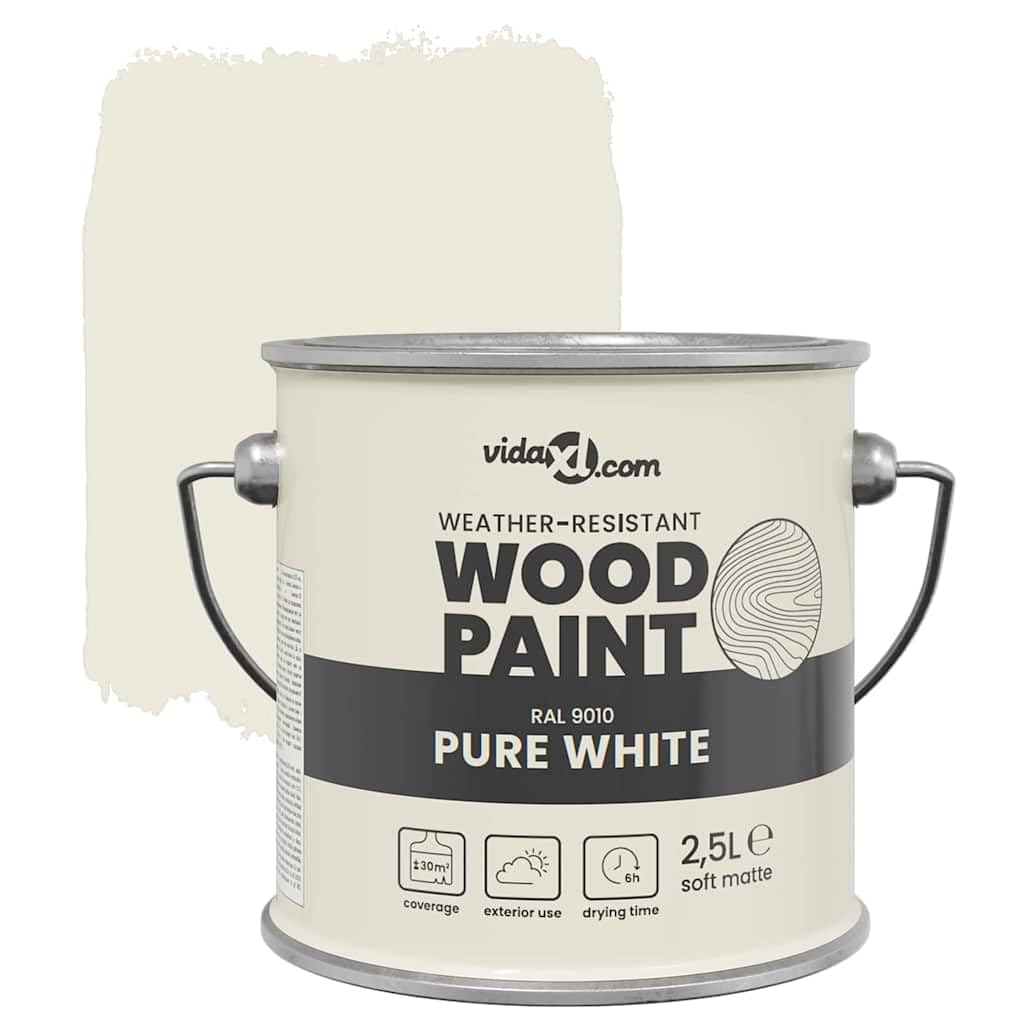 Vernice per legno bianco, 2,5 l, per esterni, resistente alle intemperie, per mobili da giardino, recinzioni e terrazze, ad asciugatura rapida, coprente