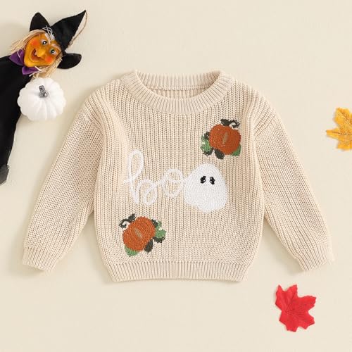 Roupas de Halloween para bebês meninas meninos suéter de tricô boo abóbora manga longa moletom molet