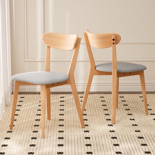 Image of 100% Solid Wood Dining Chairs,Mid Century Modern Dining Chairs with Rounded Backrest,Kitchen,Dining Room Chairs Set of 1 /2 /4 (2, Original Color Grey Upholstery)