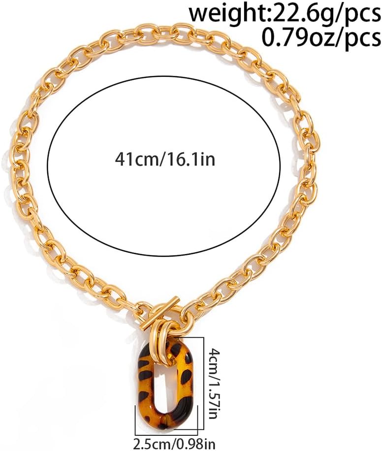 Chunky Short Gold Chain Choker Acrylic Leopard Necklaces for Women Trendy, Unique Small Pendant Collar Necklace Punk Party Jewelry Accessories Gift - Image 2