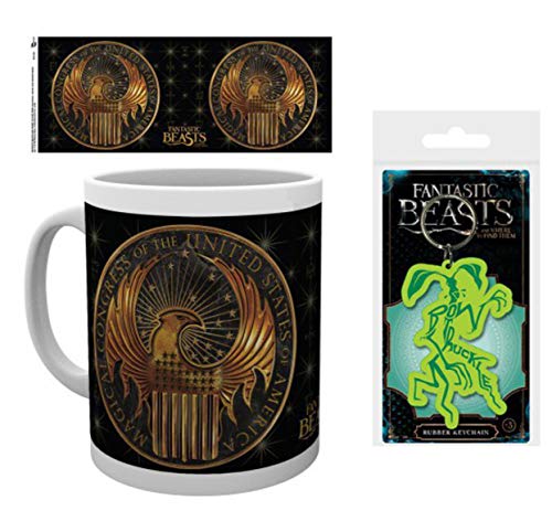 1art1 Animales Fantásticos, MACUSA Taza Foto (9x8 cm) Y 1 Animales Fantásticos, Llavero (6x4 cm)