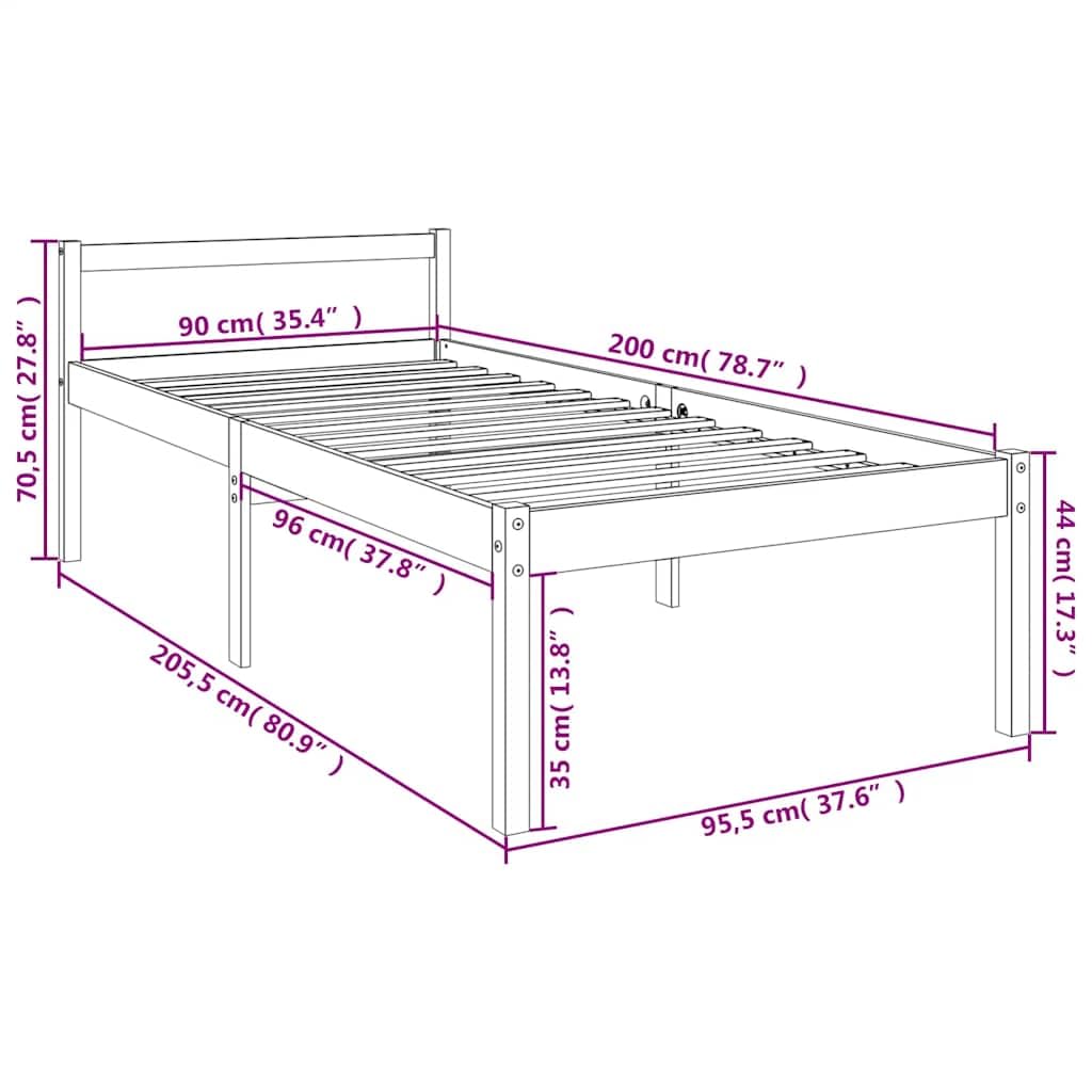 Seniorenbett Massivholz Kiefer 90x200 cm mit Kopfteil, Lattenrost, Stauraum, Robustes Bettgestell, seniorengerecht, komfortabel für Schlafzimmer und Matratze