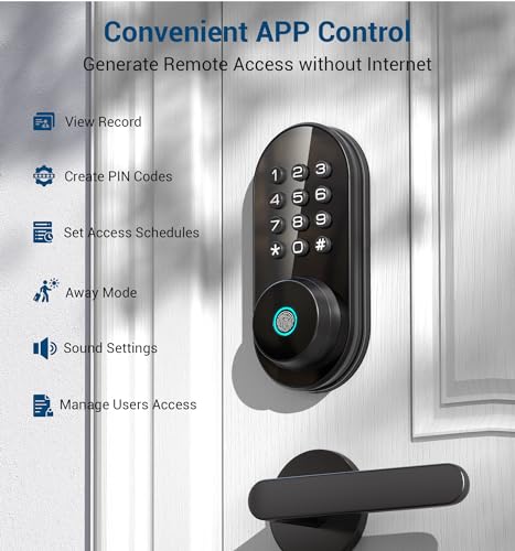 TEEHO TE342 Fingerprint Smart Keyless Entry Door Lock with Keypad, Bluetooth App Remote Control - Electronic Deadbolt for Front Door - Auto Lock - Matte Black - image 3
