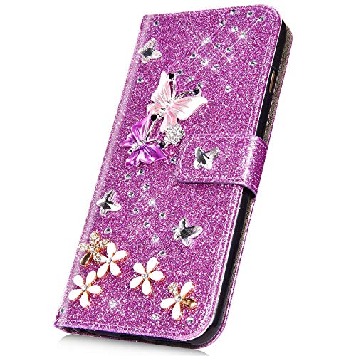 Surakey Coque Galaxy J5 2016 étui à Rabat en Cuir, Brillant Paillette Glitter Etui Housse Cuir PU Portefeuille Folio Flip Case Cover Wallet Coque de Protection pour Samsung Galaxy J5 2016, Violet