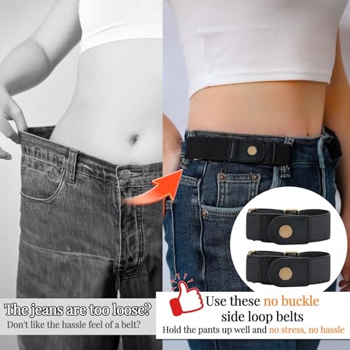 LEACOOLKEY No Buckle Stretch Belt for Women/Men—2 Pack Elastic Invisible Belt for Jeans3
