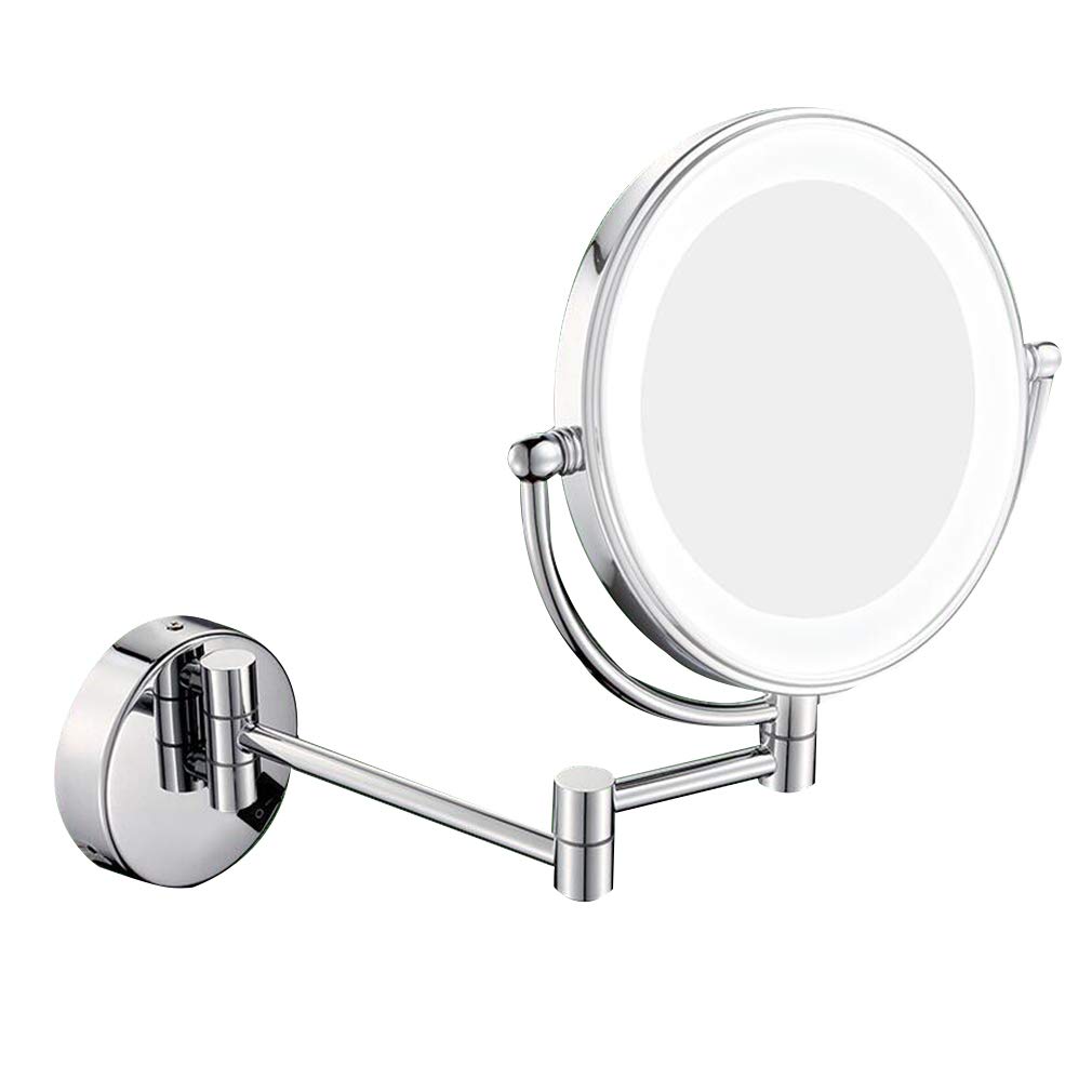 JYCCH Espejo de tocador de Maquillaje LED, Espejo de Belleza montado en la Pared de Dos Caras Espejo de baño de Aumento 3X Espejo cosmético Giratorio de 360 ° Extensible Conexión cablead