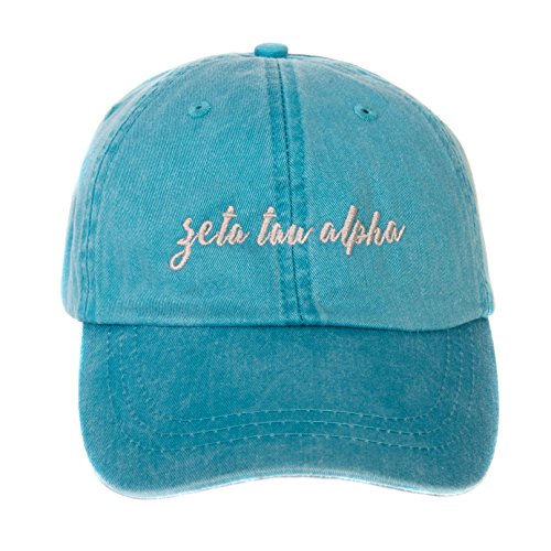Zeta Tau Alpha (N) Sorority Baseball Hat Cap Cursive Name Font Zta (Bright Blue - N) #TOP1