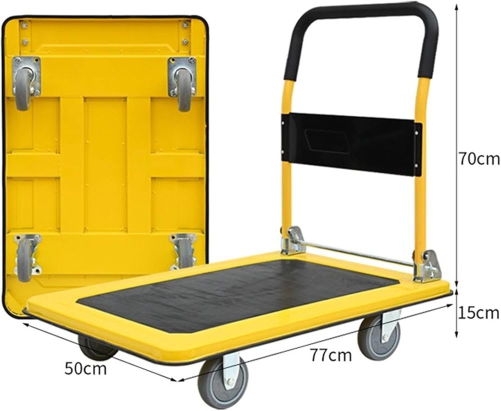 Goldener Klappwagen – Robuster Stahl-Flachbettwagen mit Schwenkrädern für Lager und Buchhandlung – Vielseitige, tragbare und langlebige Transportlösung