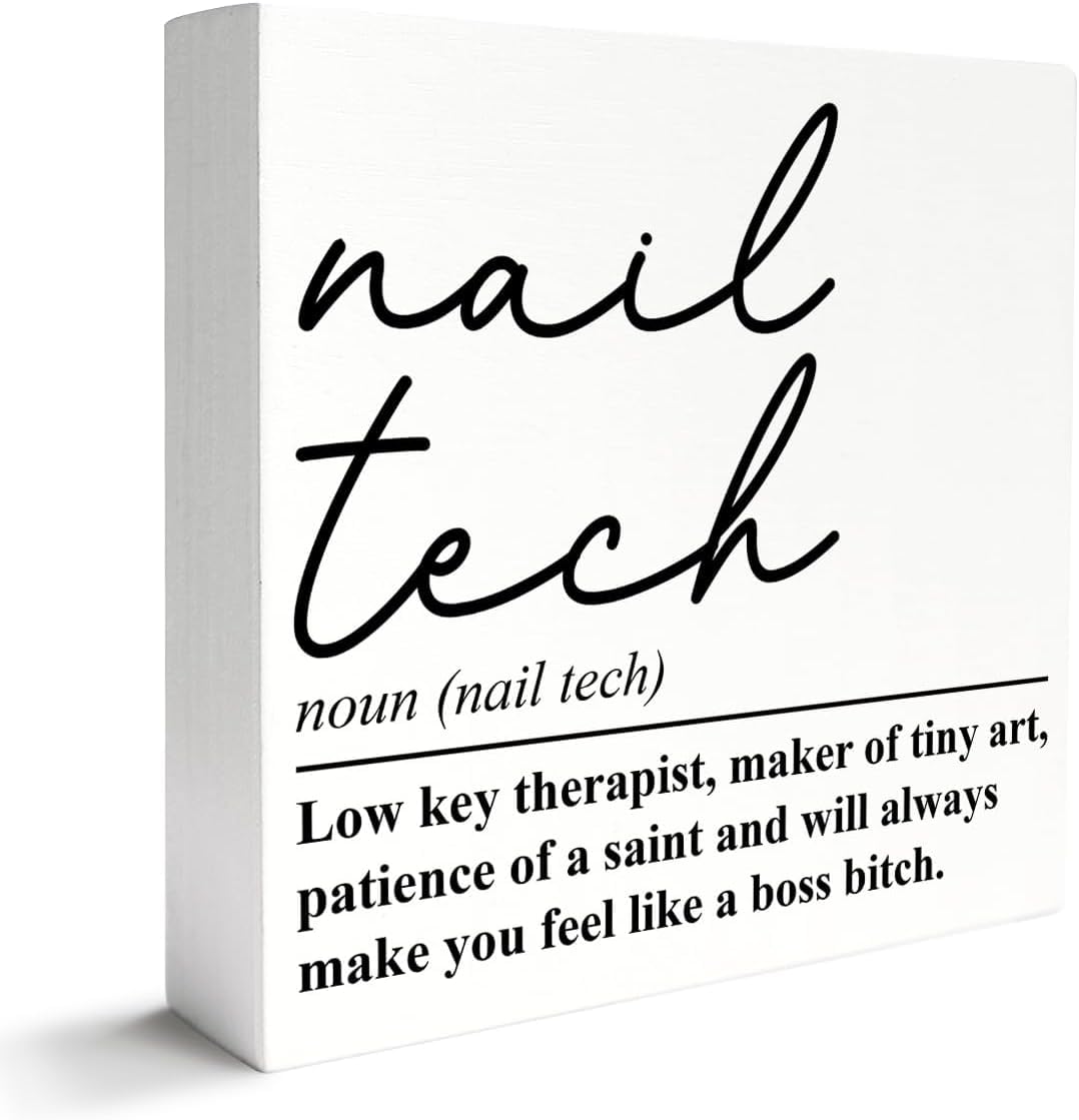 7x7 Inch Nail Tech Box Sign Funny Desk Shelf Decor