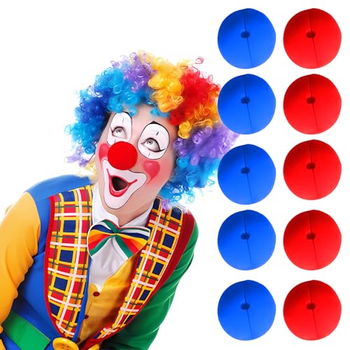 QGK 10 Pièces Nez de Clown Rouge et Bleu, Clown Costume Boule d'éponge, Cosplay, Accessoires de Fête, Cirque, Halloween, Noël, Cirque-Nez Amusant