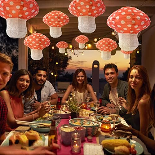 Mushroom Paper Lanterns 6Pcs 3D Mushroom Shaped Hanging Paper Lantern Foldable Ornament Paper Lanterns Decorations for Baby Shower Forest Jungle Wonderland Theme Birthday Party Wedding Garden Decor