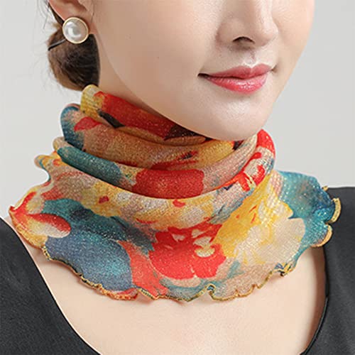 QXPDD Summer Scarves for Women Floral Chiffon Neck Guard False Collar Elastic Bib Wraps Holiday Scarf Gift,1*