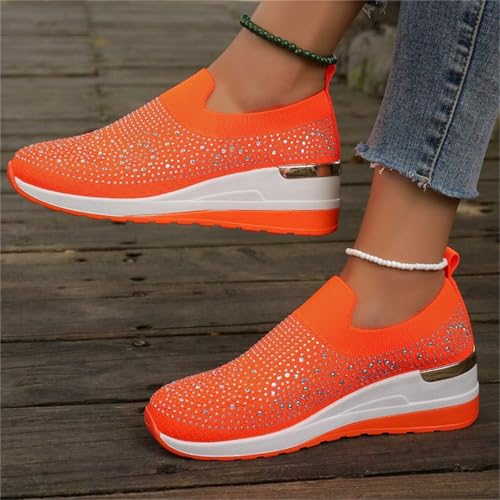 Women's Rhinestone Decor Platform Sneakers Slip-On Outdoor Shoes, Breathable Mesh Sparkly Glitter Tennis Shoes for Women4