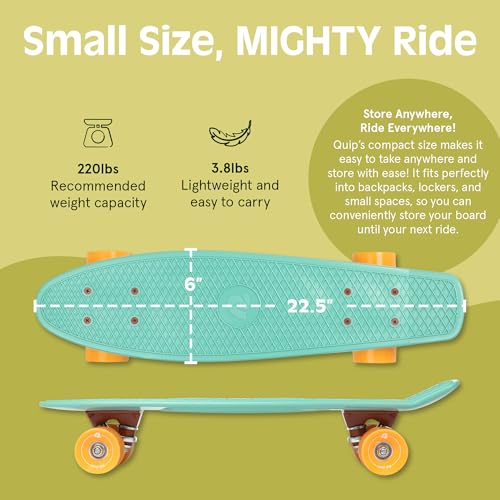 Retrospec Quip Mini Cruiser Skateboard 22.5" and 27" Classic Retro Plastic Cruiser Complete Skateboard with ABEC 7 Bearings and PU Wheels Compact Board with Grippy, Molded Waffle Deck by Retrospec - Image 2