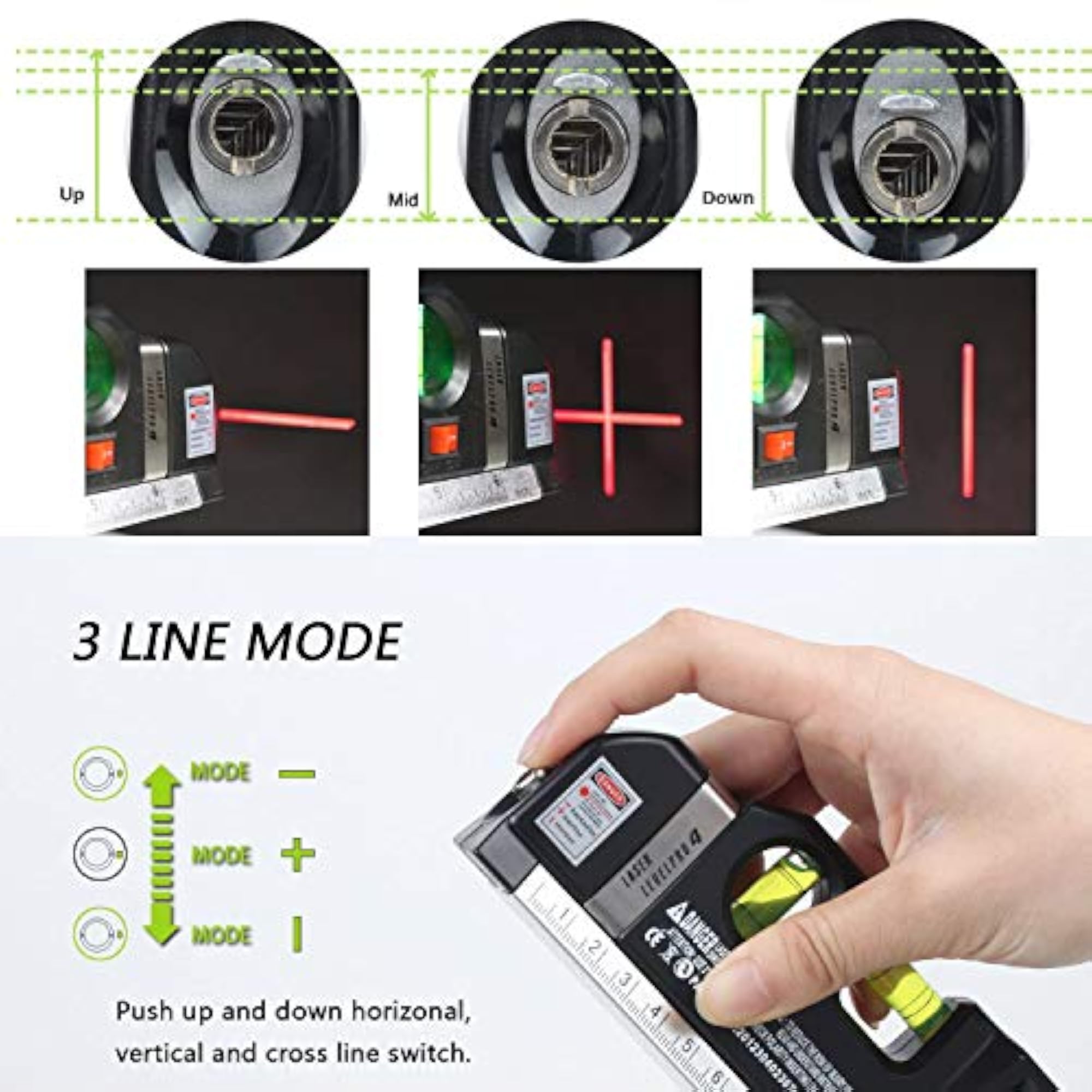 Multipurpose Laser Level with Measuring Tape, 8ft/250cm