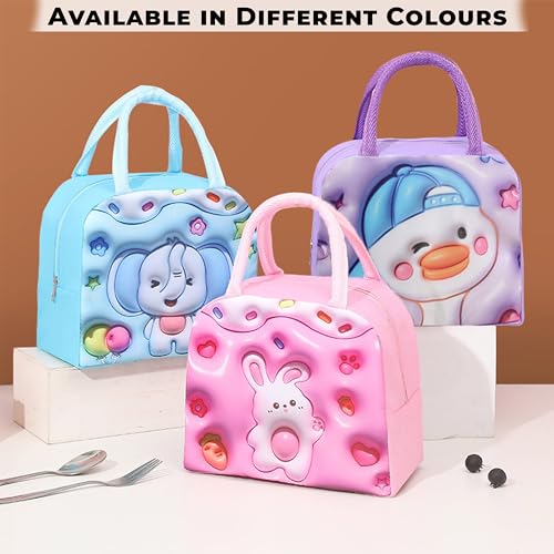 Image of Kraptick Compact & Stylish Design Printed Tiffin Bag for Children Insulated Lunch Bag for Kids Perfect Leakproof Keeps Hot and Cold Lunch Bag for School (Purple Trendy Cool Duck)
