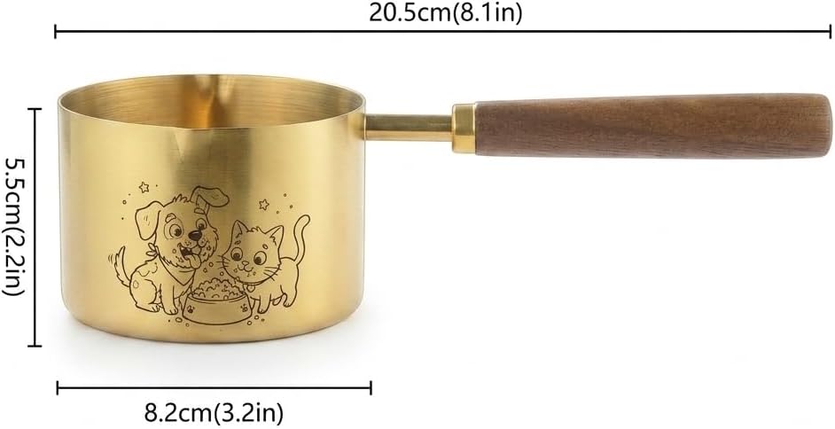 Dog Food Scoop Measuring Cup, 1 Cup, Gold Finish | 1 Cup Dog Food Scoop, Premium Gold Pet Food Scoop with Walnut Wood Handle, for Dog Food, Cat Kibble, Treats & Kitchen Use