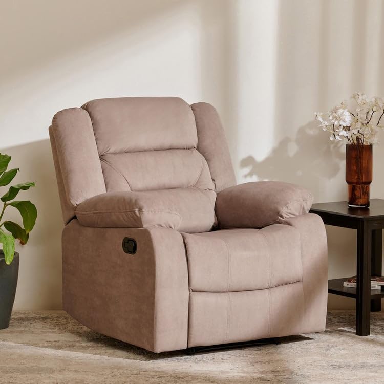 Image of Home Centre | Helios Cairo | Fabric | Solid Wood | 1 Seater Recliners | Beige | 2 Years Warranty