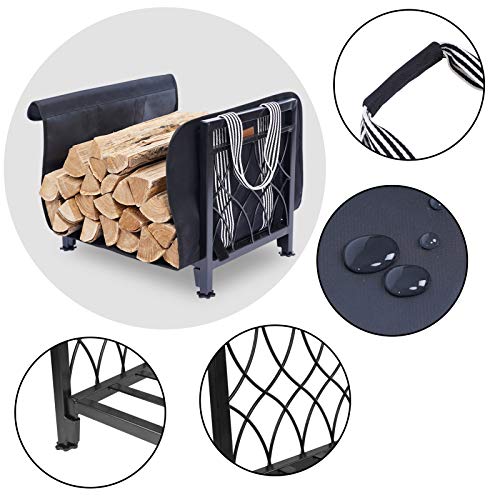 MYFIREPLACEDIRECT Firewood Rack with Log Bag 19 Inch Fireplace Log Holder Indoor Indoor/Outdoor Wood Storage Log Rack Decorative Heavy Duty Steel Firewood Carrier Stove Stacking Rack