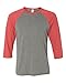 Bella + Canvas Unisex 3/4-Sleeve Baseball T-Shirt, Medium, GREY/LT RED TRIBLEND