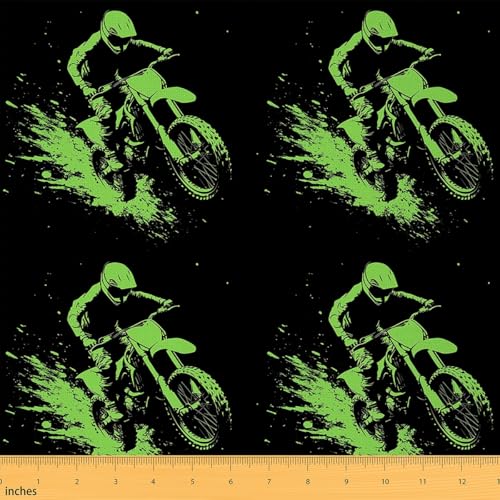 Motocross Rider Upholstery Fabric, Green Black, 1 Yard