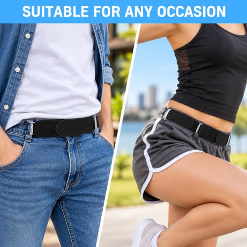 Image of Buckle-Free Elastic Waistband Belt Set of 2, Adjustable Metal Hook Stretch Straps, Invisible Belt Alternative for Jeans, Pants and Work Trousers for Men and Women