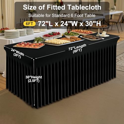 Image of Smiry 2 Pack Spandex Elastic Fitted Table Cloth Skirt for 6FT Table | Stretch Washable Table Cloth, Banquet Table Cover for Wedding, Party, Indoor & Trade Shows, (Black, 72Lx24Wx30H)