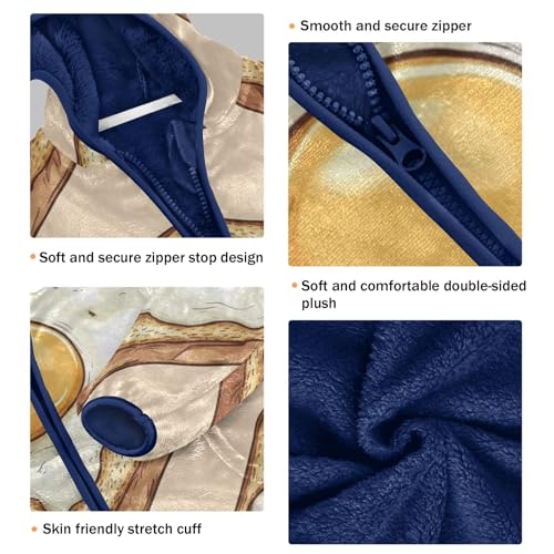 Bread with Fried Egg Girls Fleece Jacket Girls Fall Jacket Girls Zip Up Hoodie Girls Sherpa Jacket 2-10T3