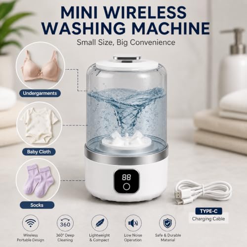 Image of Mini Washing Machine - Portable Rechargeble Washer, Deep Cleaning Travel Laundry for Apartments, Dorms, RVs & Small Spaces, Mini Laundry for Baby Clothes, Undergarment, Socks, Compact Underwear washer 1.5 Litter