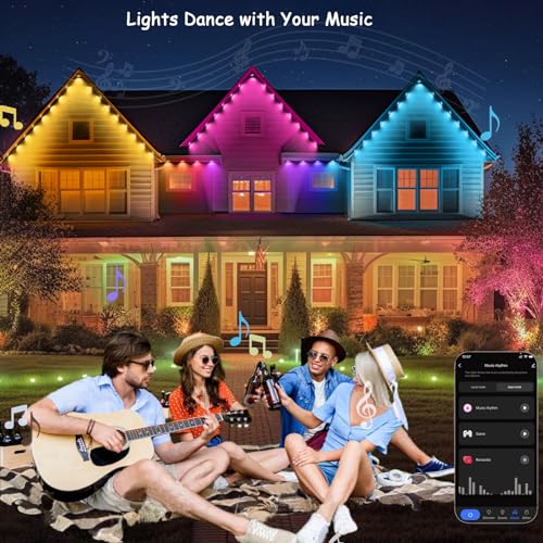 Image of rosykite Permanent Outdoor Lights for House,100ft RGB+IC Color Eave Lights | Tunable Warm to Cool White 60lm for Daily Lighting,Super Bright, IP67 Waterproof, Alexa Google APP Remote Control