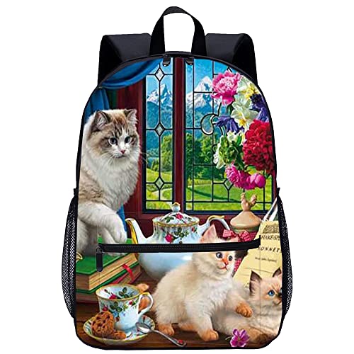 Sac à dos adulte grand format 45x30x15cm avec motif chat imprimé en 3D pour transporter tout