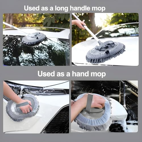 Image of Wishkey Car Wash Mop Cleaning Accessories Long Handle Car Duster Microfiber Brush with Detachable 101 CM Pole, All-in-One Cleaner for Car Exterior | Perfect for Car Cleaner