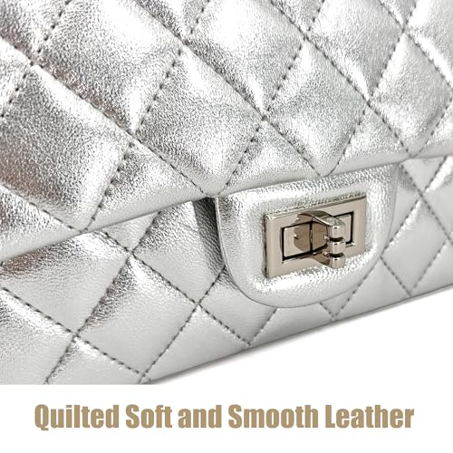 Image of M-ioi-M Small Quilted Crossbody Bag for Women, Genuine Leather Mini Shoulder Flap Purse with Gold Chain Strap & Top Handle