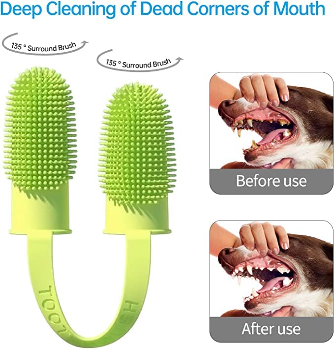 SHOPONIL Dog Toothbrush with 135-Surround Bristles Easy Teeth Cleaning and Double-Finger Toothbrush Dental Care Ideal for Puppies, Cats, and Small Pets (Multicolor) 4