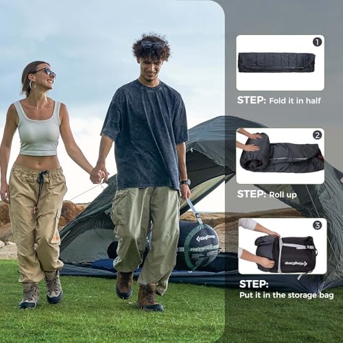 Image of KingCamp Double Sleeping Bag for Adults, Queen Size 2 Person XXL Flannel Sleeping Bag, Waterproof Lightweight Flannel Quilt with 2 Pillows, Perfect for Couples Family Camping Hiking