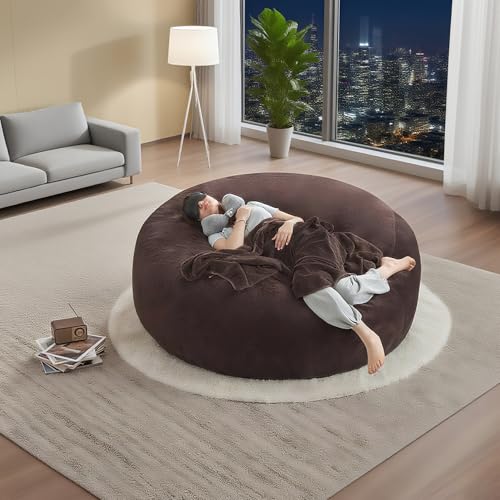 Image of 4FT,Big Bean Bag Chairs for Adults,Bean Bag with Filler Included,Memory Foam Bean Bag,Giant beanbag,Suitable for Reading Chairs in Living Room, Bedroom and Dormitory. (Brown, 4 Foot)