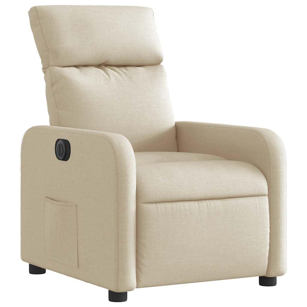Relaxsessel Elektrisch Creme Stoff mit Liegefunktion, Gepolstertem Sitz und Rückenlehne, Ergonomischer Fernsehsessel mit Armlehne und Seitentasche für Wohnzimmer, Büro und Lounge