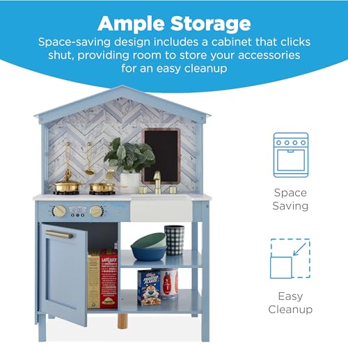 Best Choice Products SKY7046 Farmhouse Play Kitchen Toy, Wooden Pretend Set For Kids W/Chalkboard thumb #4