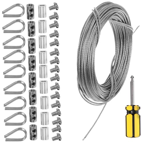 Mikikit Cable Wire Rope Thimble Set Stainless Steel Thimble for Rope 304 Steel Cable Kit Multi-Functional Outdoor Garden Fence Window Use