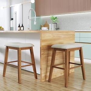 Counter Height Bar Stools Set of 2, 24 Inch Barstools for Kitchen Island, Upholstered Kitchen Chairs with Thick Saddle Seats, Fabric Wood Barstools, Beige Counter Height Bar Stools Set of 2 24 Inch Barstools for Kitchen Island Upholstered Kitchen Chairs with Thick Saddle Seats Fabric Wood Barstools Beige