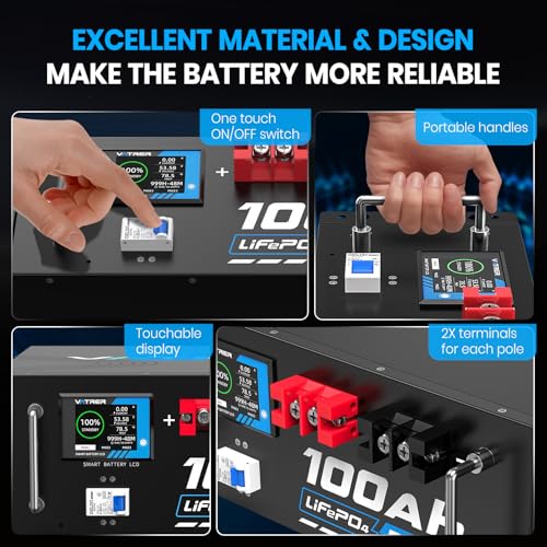 Image of 51.2V 100AH Lithium LiFePO4 Battery (6 Pack), Built-in 100A BMS, with Touchable Display & APP, Max. 5.12KW Power Output, Included 58.4V 20A Battery Charger, Perfect for Solar System & Off-Grid